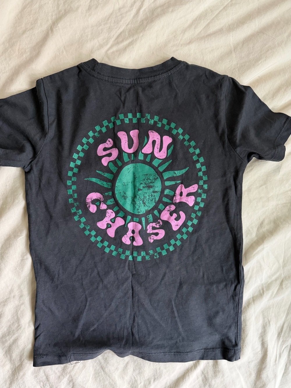 Cotton On Black Tee with Pink & Green Sun Graphic